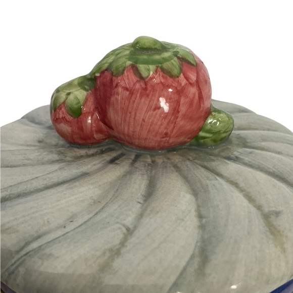 Vintage Canister Tomato Farmhouse Multipurpose Jar Ceramic Blue 3 Cup 5.25” Tall - Picture 6 of 16